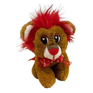 Valentine Lion Red Mane Plush Stuffed Animal 7 in Toy Hearts Ribbon Homerbest